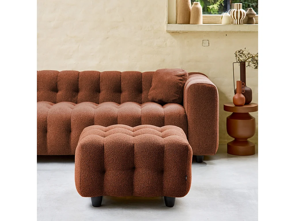 Pouf. module pour canapé. repose-pieds pour canapé 3 places en bouclette texturée terracotta L 69 x P 59 x H 48cm - Leon