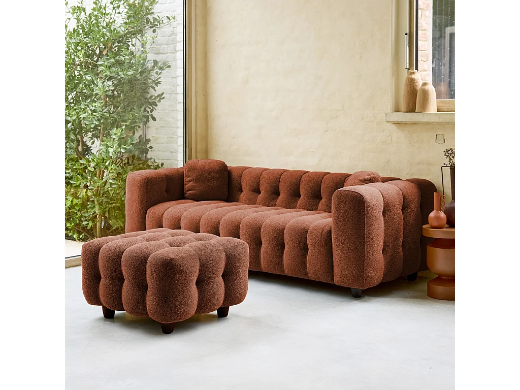 Pouf. module pour canapé. repose-pieds pour canapé 3 places en bouclette texturée terracotta L 69 x P 59 x H 48cm - Leon