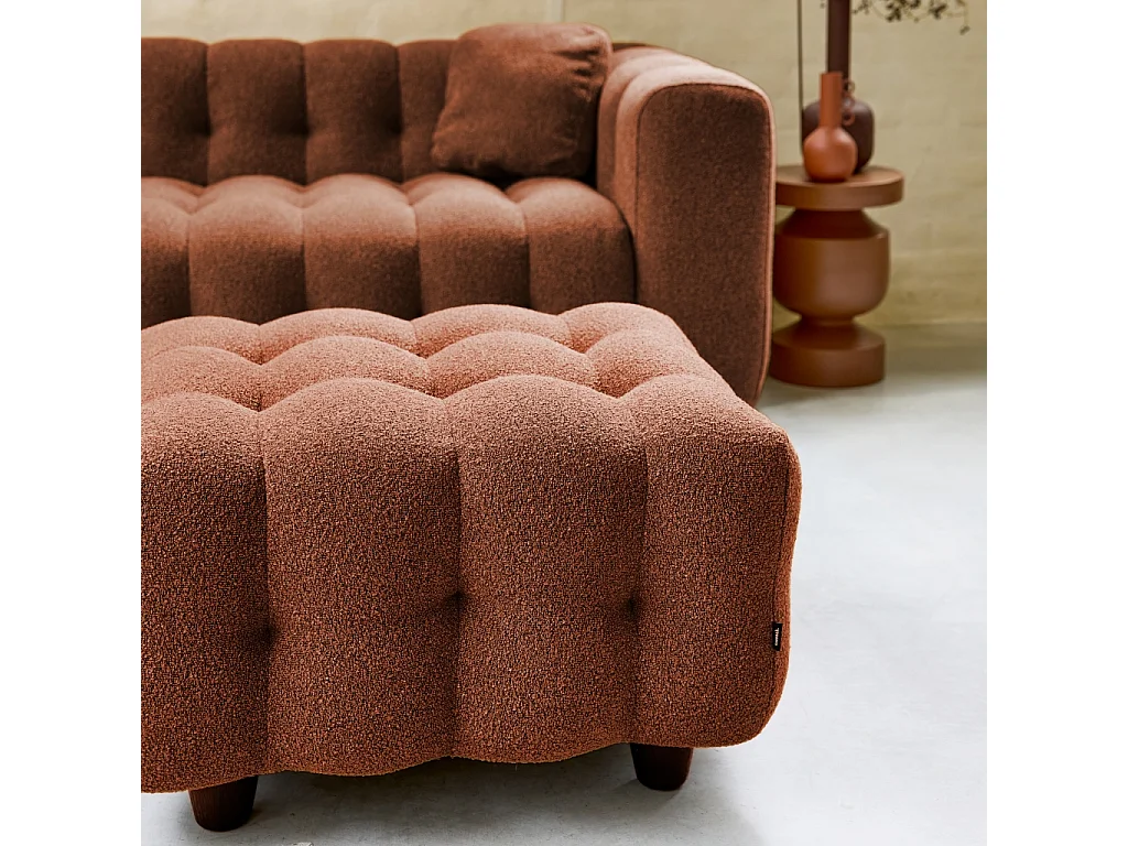 Pouf. module pour canapé. repose-pieds pour canapé 3 places en bouclette texturée terracotta L 69 x P 59 x H 48cm - Leon