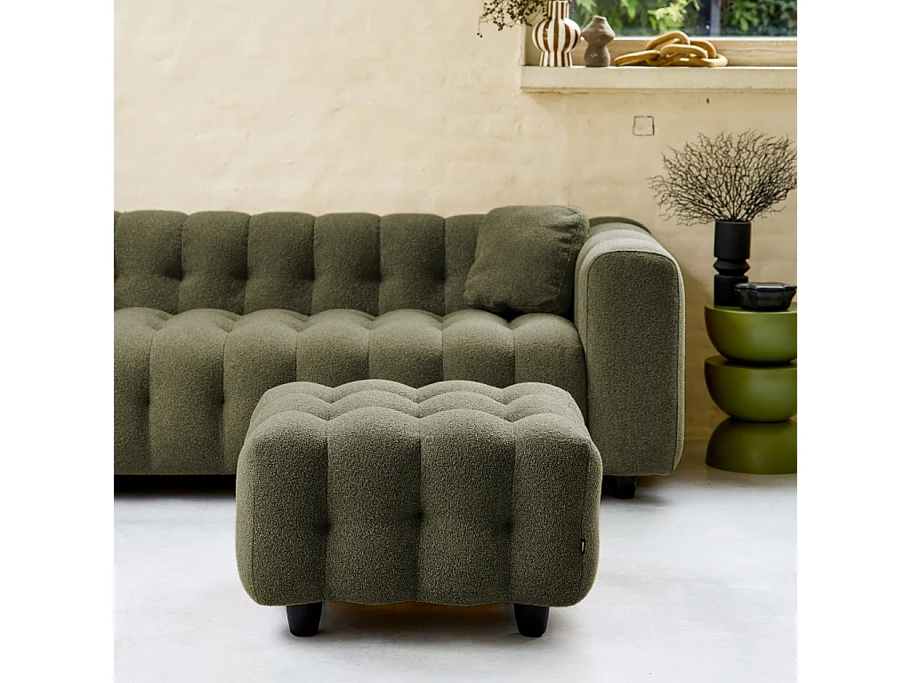 Pouf, poggiapiedi per divano 3 posti leon bouclette strutturato, verde