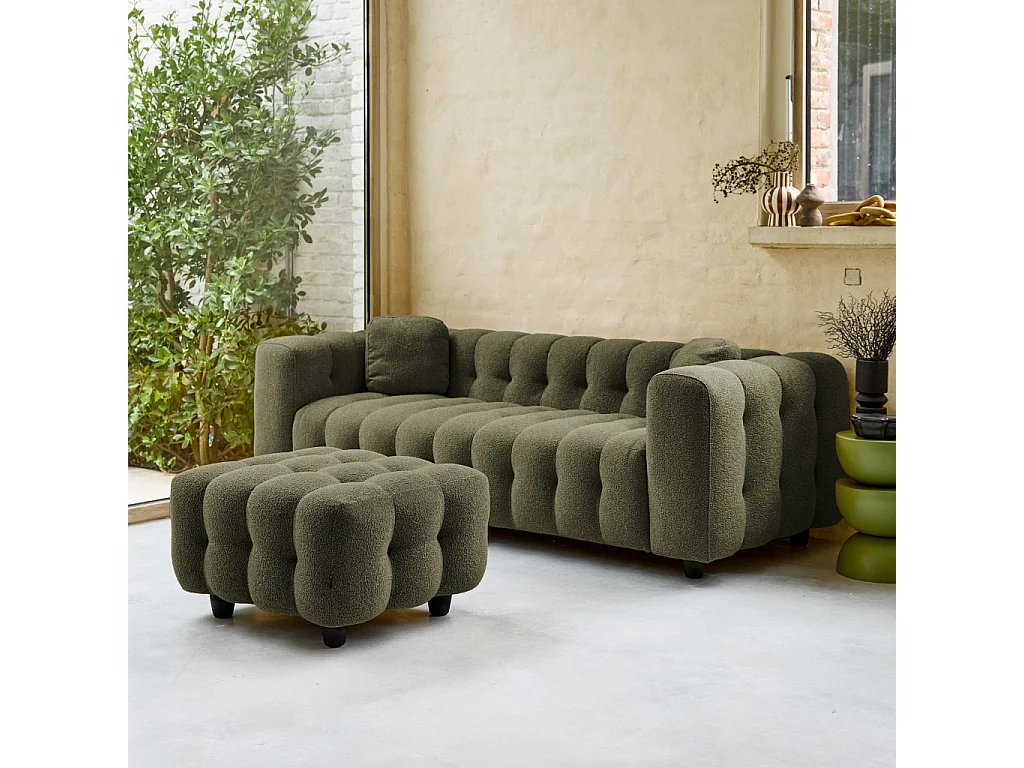 Pouf, poggiapiedi per divano 3 posti leon bouclette strutturato, verde