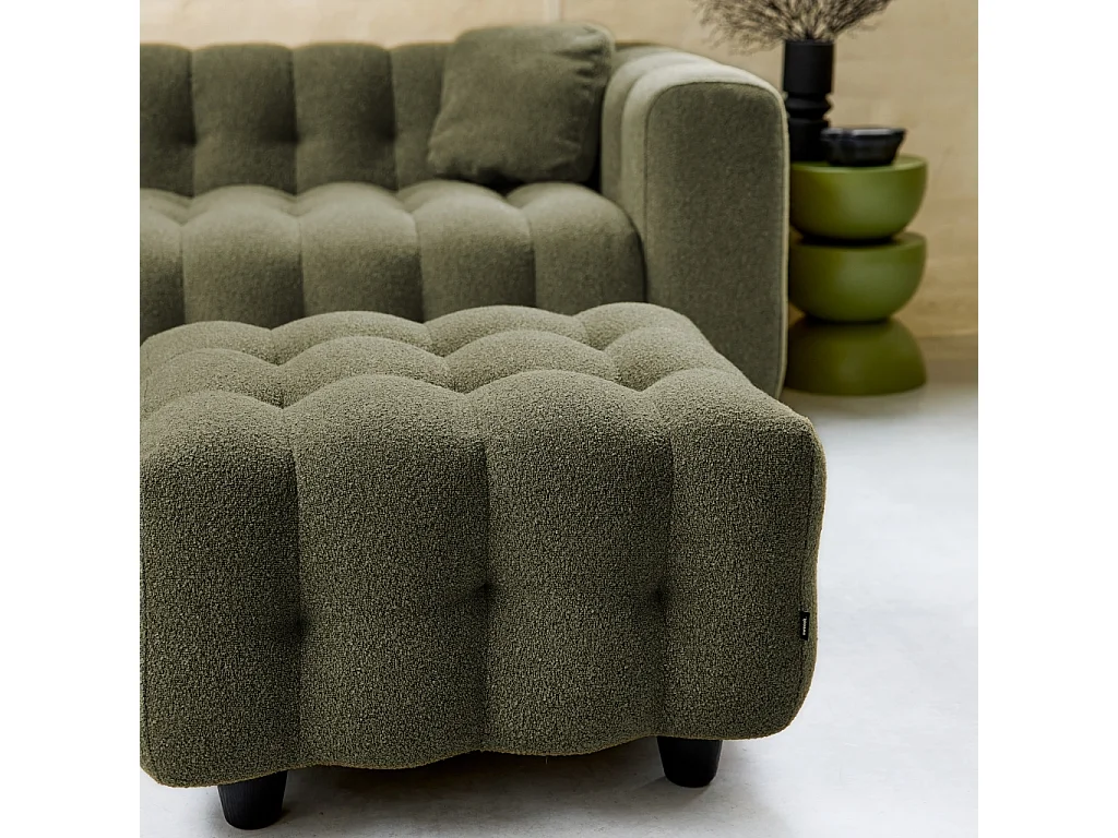 Pouf, poggiapiedi per divano 3 posti leon bouclette strutturato, verde