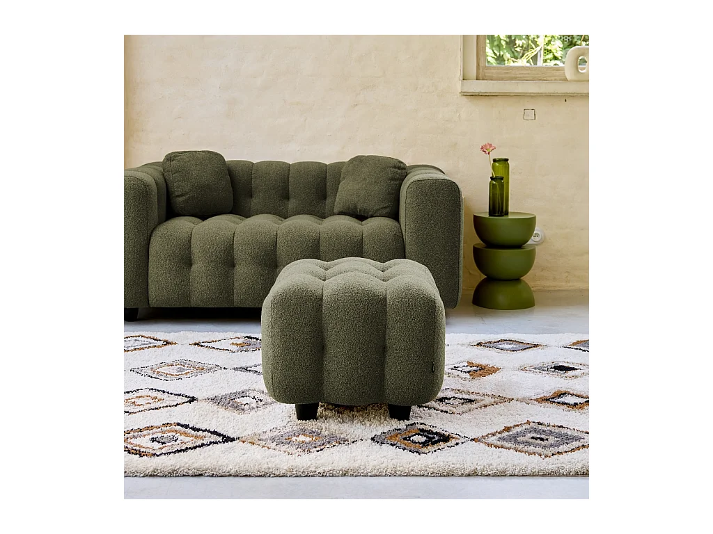 Pouf. module pour canapé. repose-pieds pour canapé 2 places en bouclette texturée kaki L 69 x P 59 x H 48cm - Leon