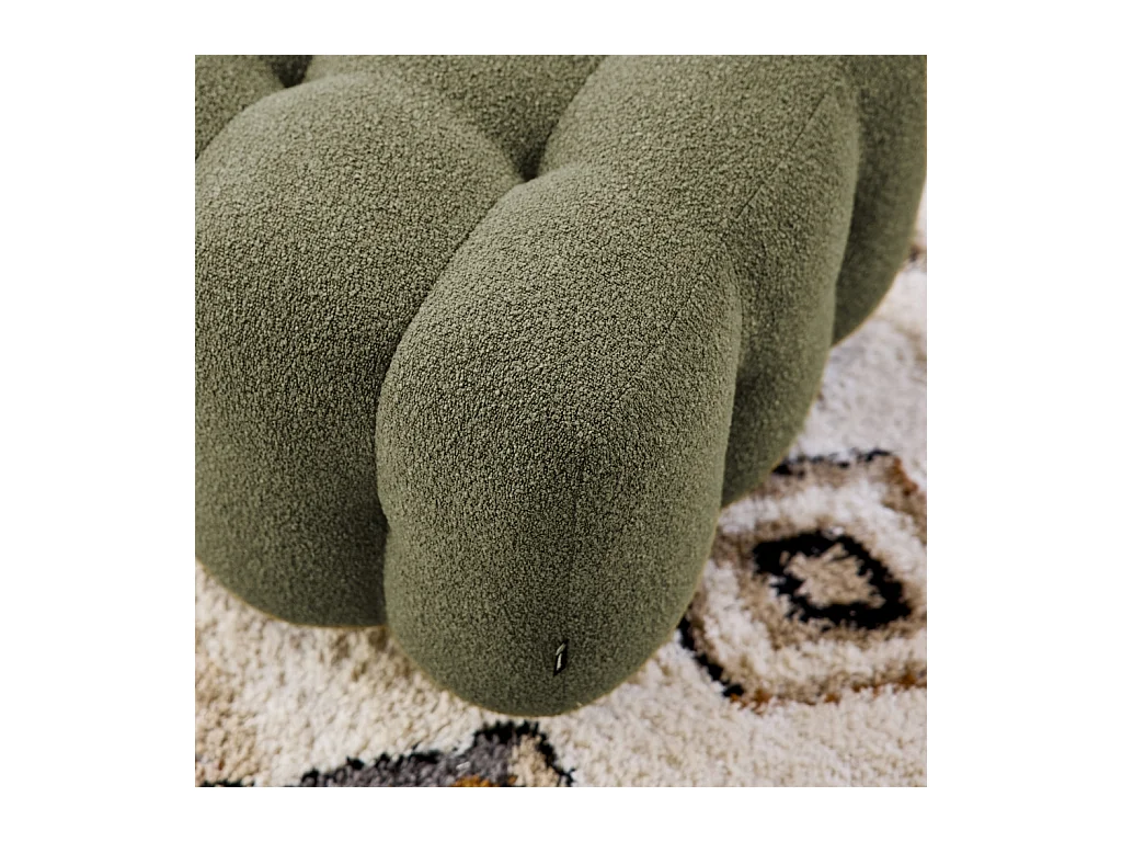 Pouf. module pour canapé. repose-pieds pour canapé 2 places en bouclette texturée kaki L 69 x P 59 x H 48cm - Leon