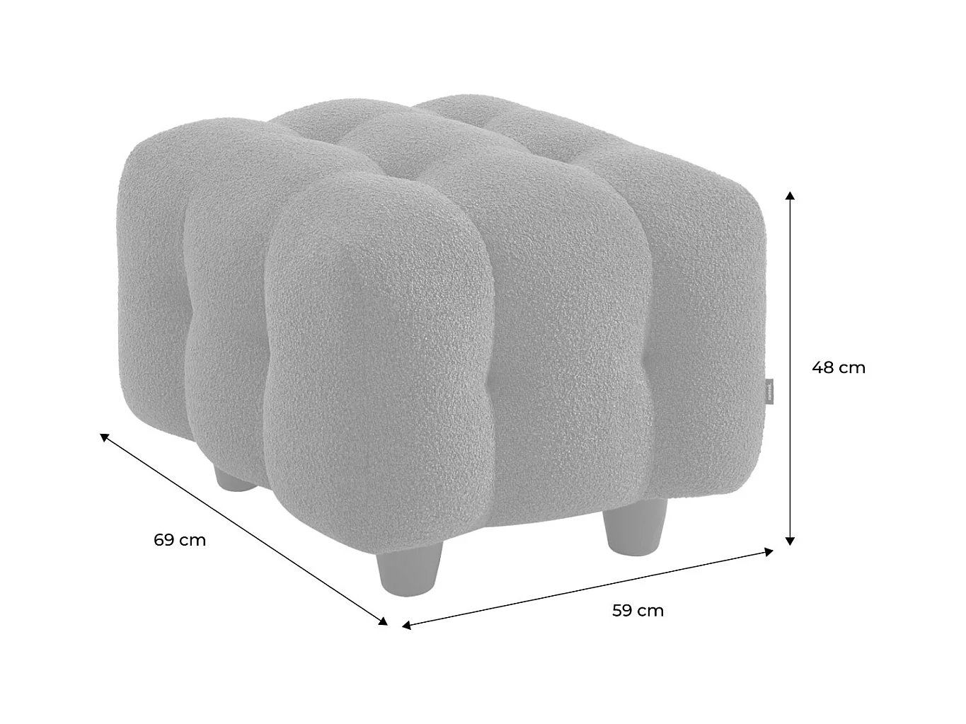 Pouf. module pour canapé. repose-pieds pour canapé 2 places en bouclette texturée kaki L 69 x P 59 x H 48cm - Leon