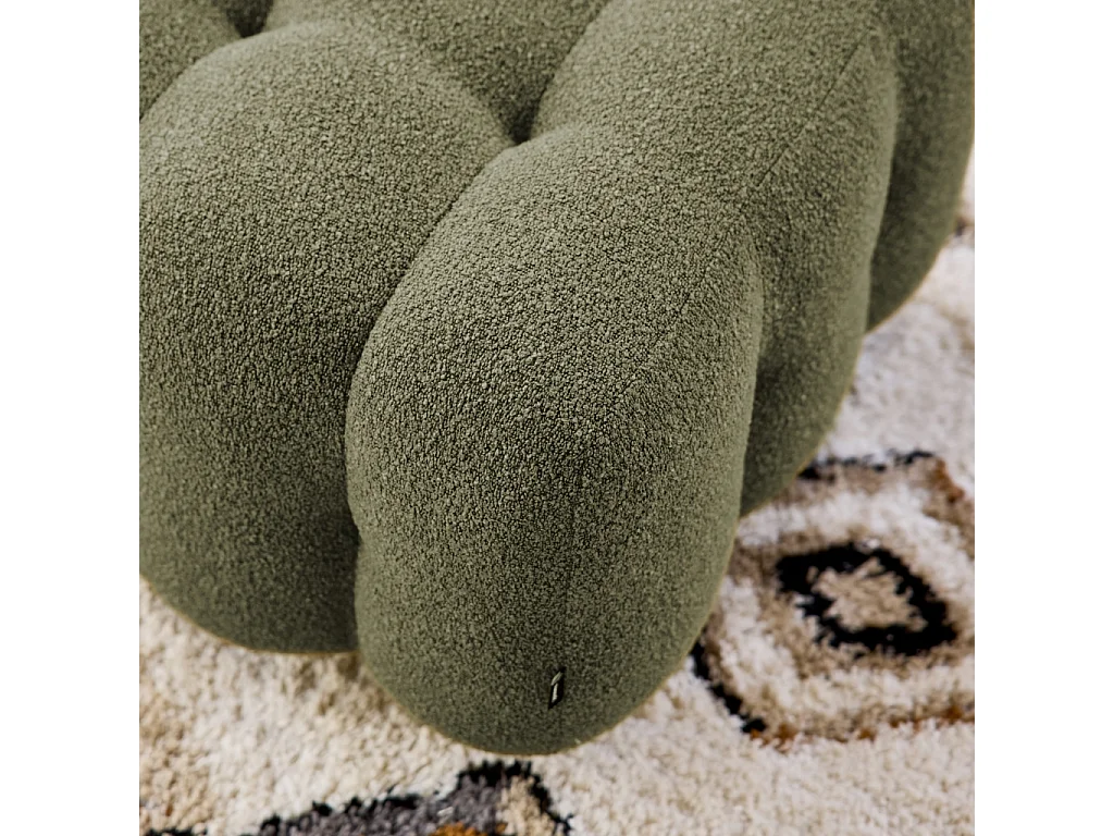 Pouf, poggiapiedi bouclé strutturata per divano a 2 posti, verde kaki