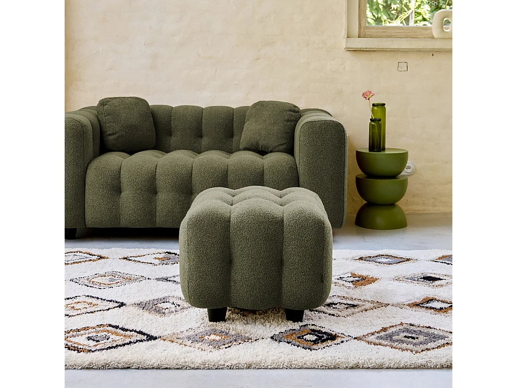 Pouf. module pour canapé. repose-pieds pour canapé 2 places en bouclette texturée kaki L 69 x P 59 x H 48cm - Leon