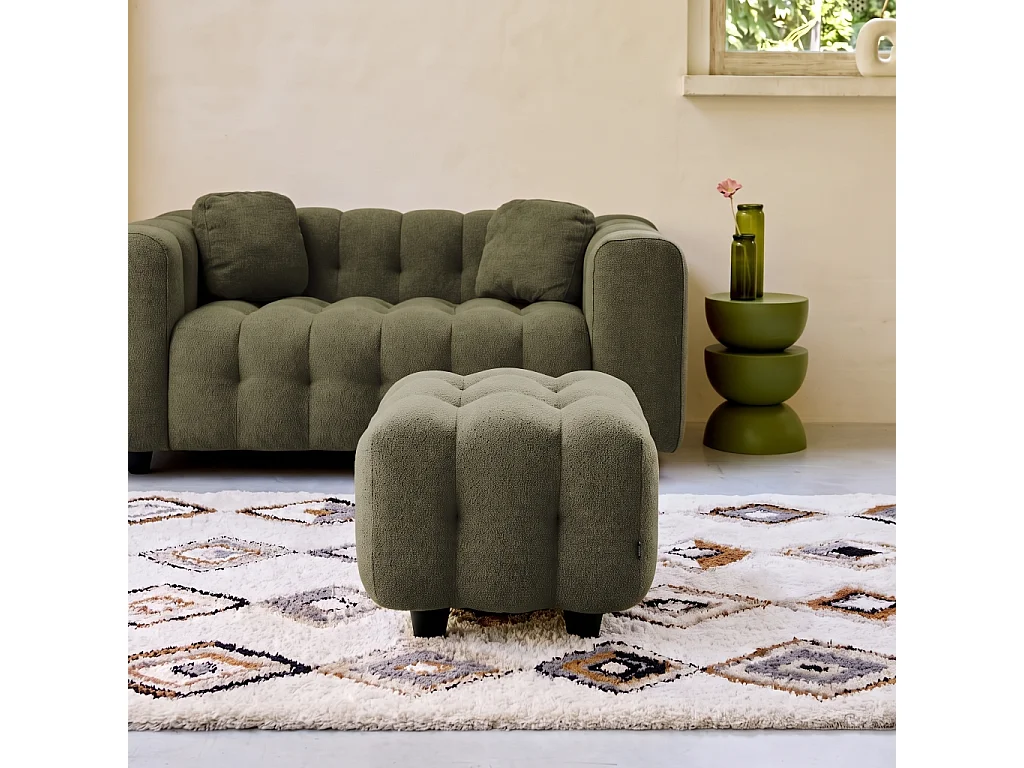 Pouf. module pour canapé. repose-pieds pour canapé 2 places en bouclette texturée kaki L 69 x P 59 x H 48cm - Leon
