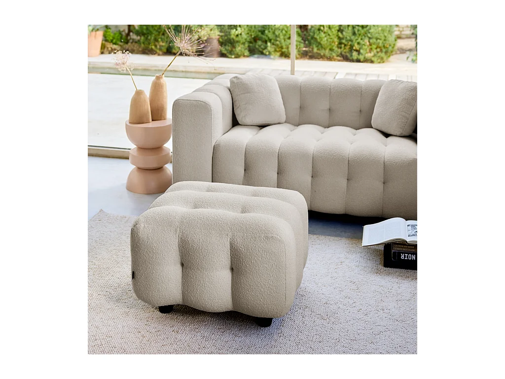 Pouf. module pour canapé. repose-pieds pour canapé 2 places en bouclette texturée beige L 69 x P 59 x H 48cm - Leon