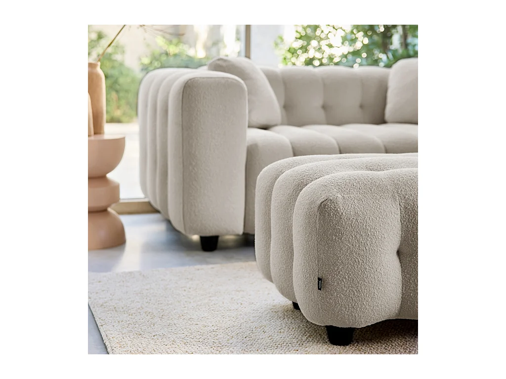 Pouf. module pour canapé. repose-pieds pour canapé 2 places en bouclette texturée beige L 69 x P 59 x H 48cm - Leon