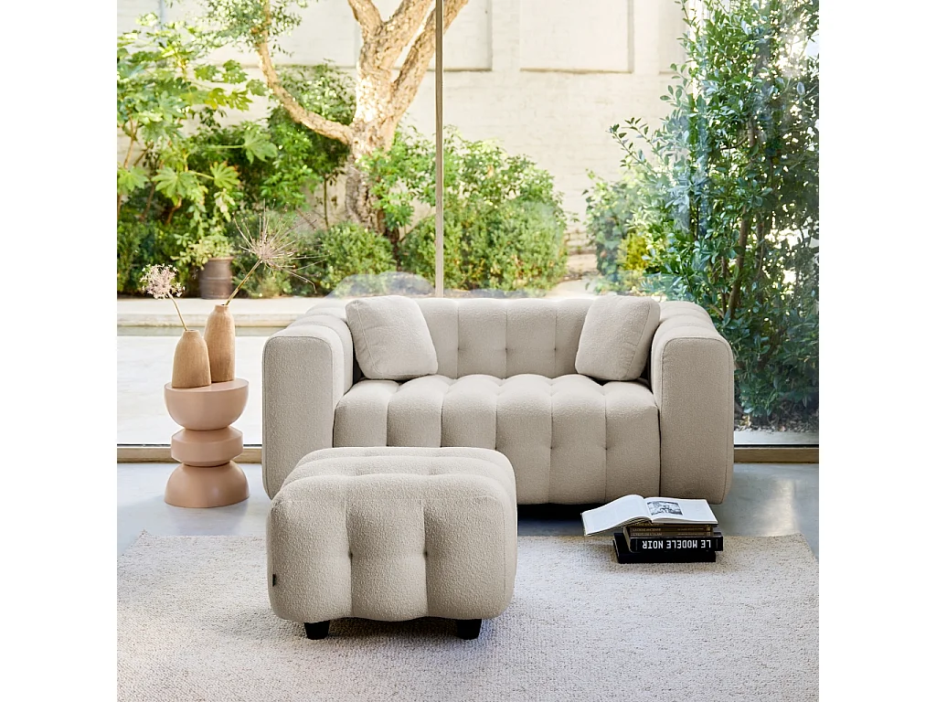 Pouf, poggiapiedi bouclé strutturata per divano a 2 posti, beige