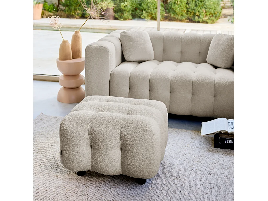 Pouf, poggiapiedi bouclé strutturata per divano a 2 posti, beige