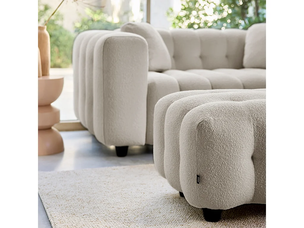 Pouf, poggiapiedi bouclé strutturata per divano a 2 posti, beige