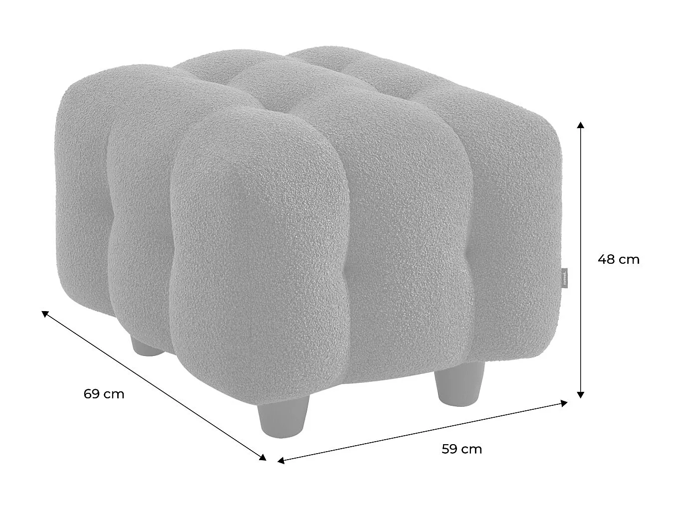 Pouf, poggiapiedi bouclé strutturata per divano a 2 posti, beige