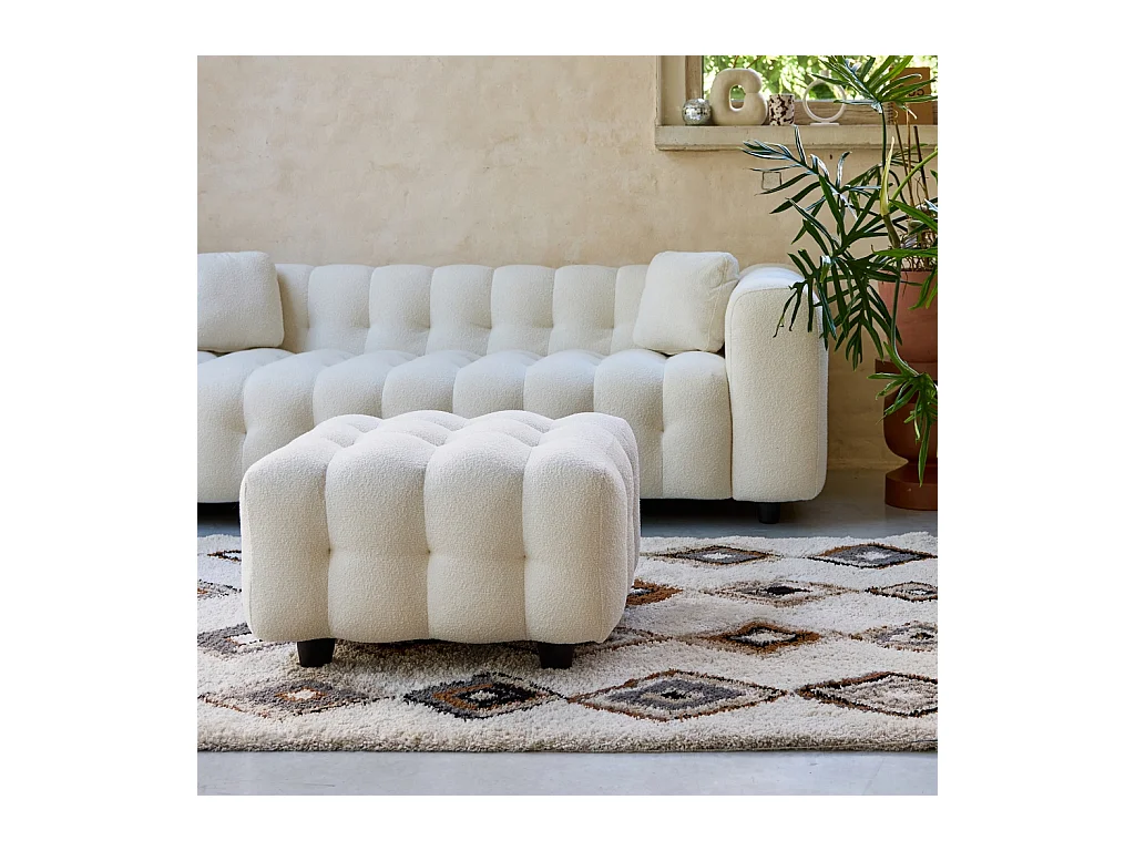 Pouf, poggiapiedi per divano 3 posti leon bouclette strutturato, crema