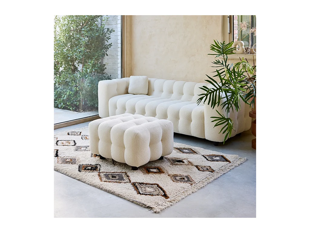 Pouf, poggiapiedi per divano 3 posti leon bouclette strutturato, crema