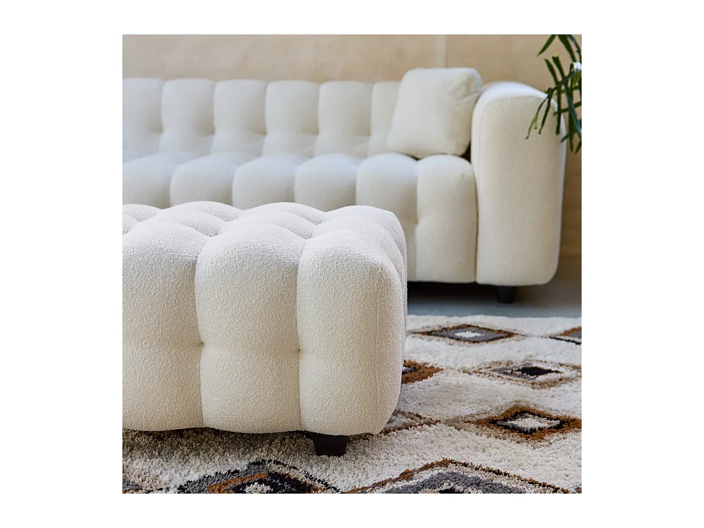 Pouf, poggiapiedi per divano 3 posti leon bouclette strutturato, crema