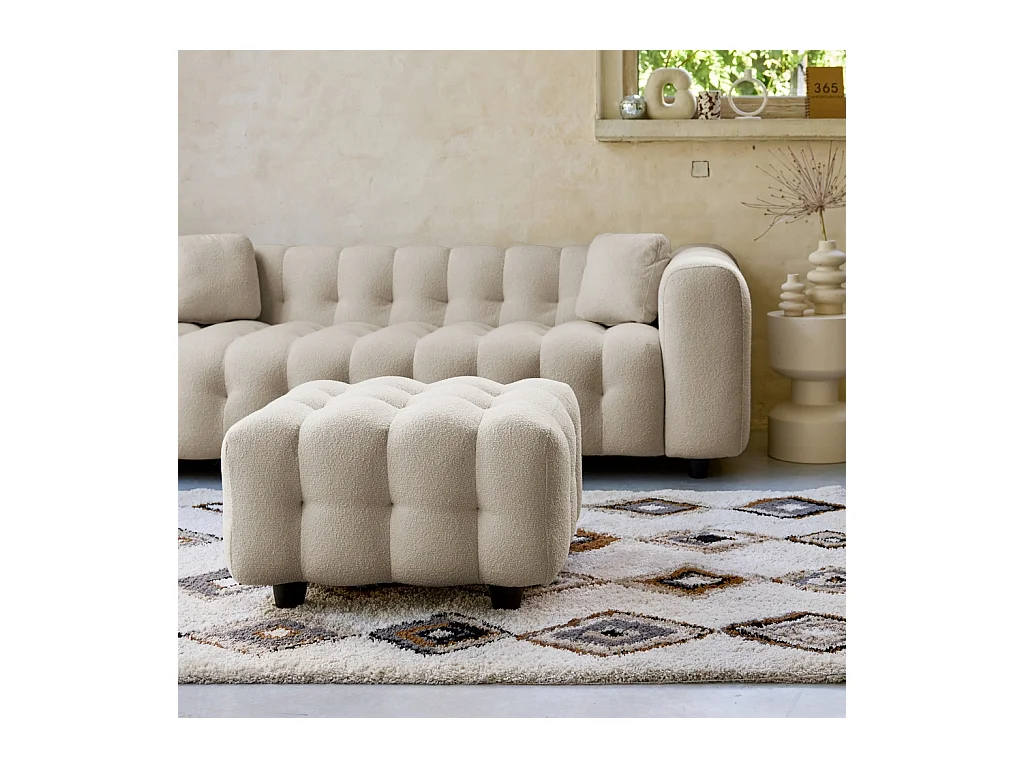 Pouf, poggiapiedi per divano 3 posti leon bouclette strutturato, beige