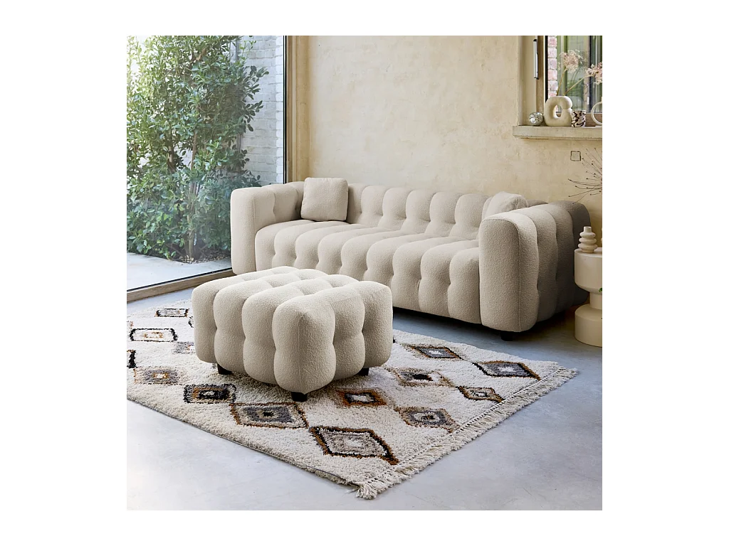 Pouf, poggiapiedi per divano 3 posti leon bouclette strutturato, beige