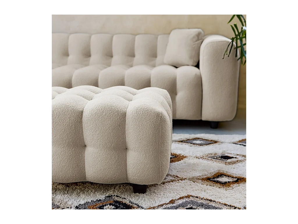 Pouf, poggiapiedi per divano 3 posti leon bouclette strutturato, beige
