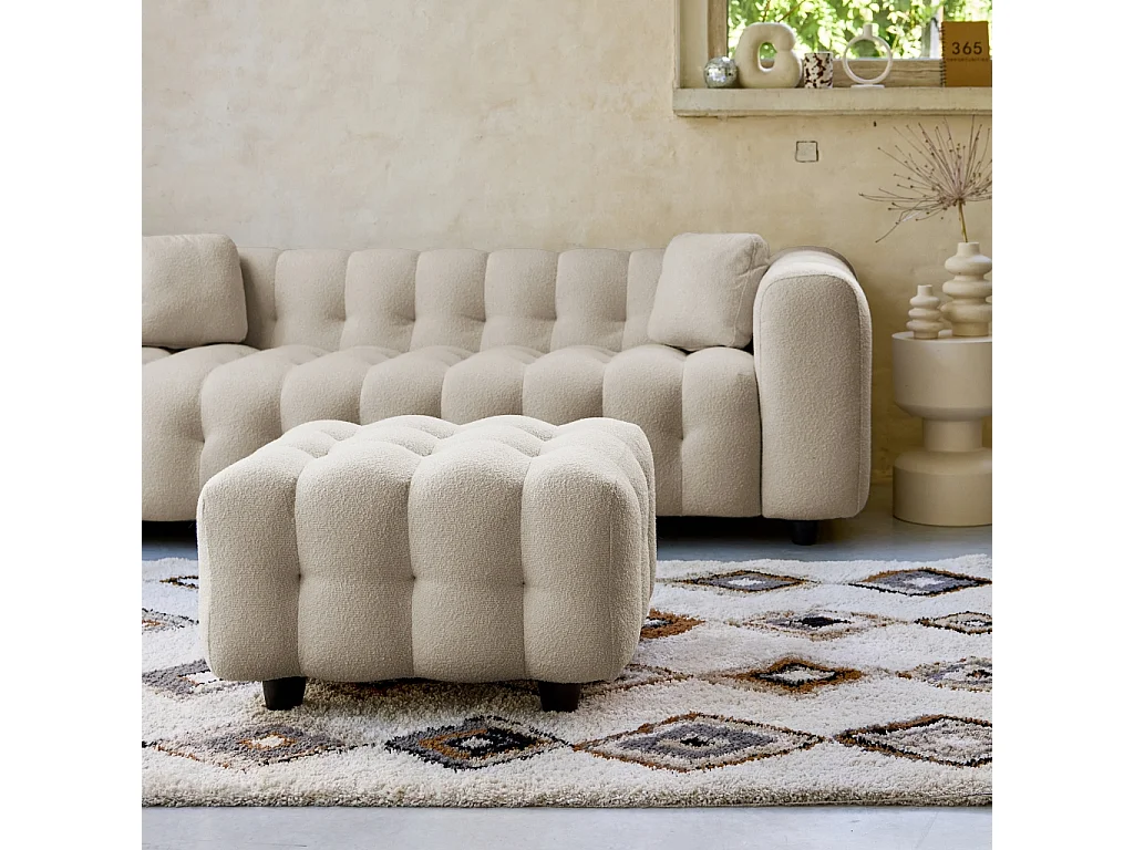 Pouf. module pour canapé. repose-pieds pour canapé 3 places en bouclette texturée beige L 69 x P 59 x H 48cm - Leon