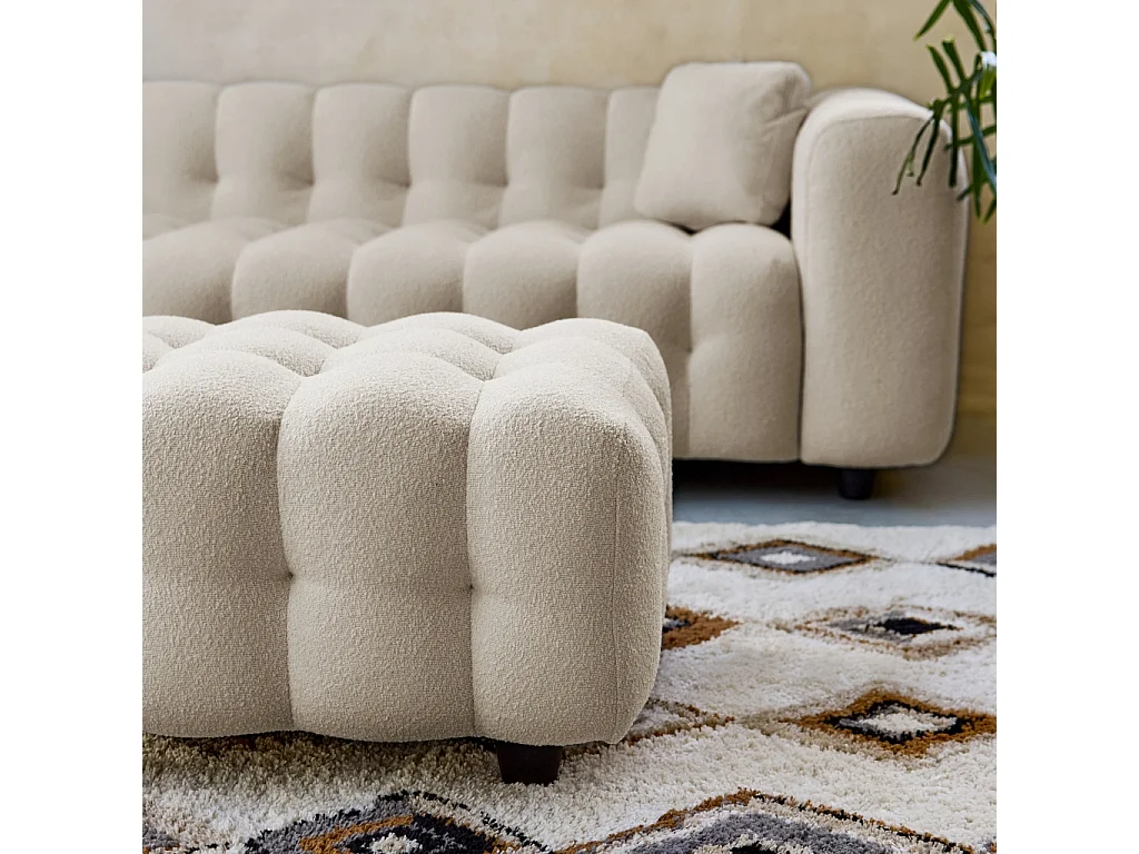 Pouf. module pour canapé. repose-pieds pour canapé 3 places en bouclette texturée beige L 69 x P 59 x H 48cm - Leon