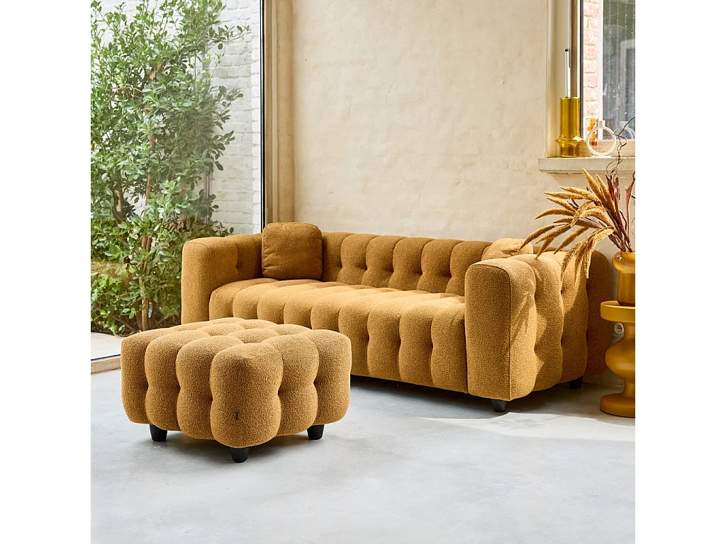 Reposapiés para sofá  leon borreguito texturizada, 3 plazas mostaza