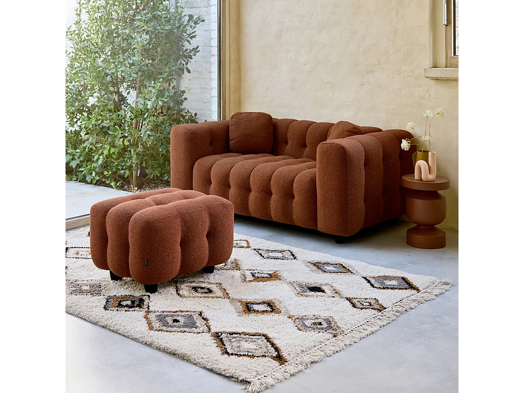 Pouf. module pour canapé. repose-pieds pour canapé 2 places en bouclette texturée terracotta L 69 x P 59 x H 48cm - Leon