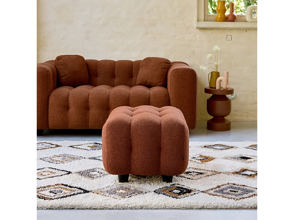 Pouf. module pour canapé. repose-pieds pour canapé 2 places en bouclette texturée terracotta L 69 x P 59 x H 48cm - Leon
