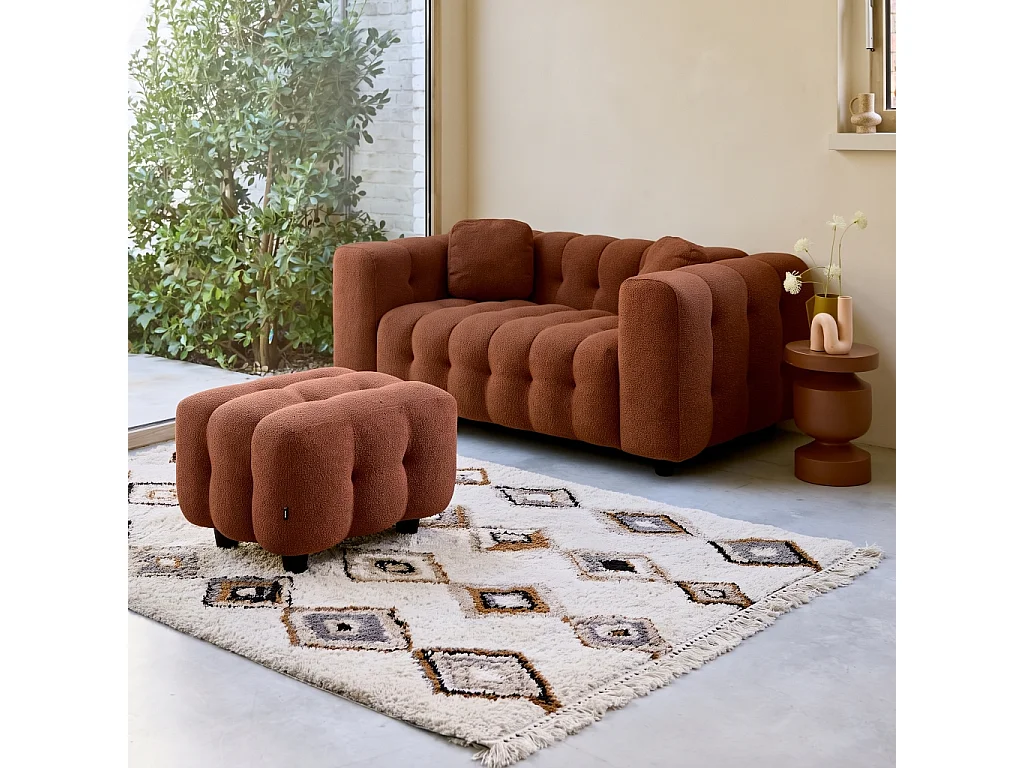 Poggiapiedi bouclé strutturata per divano, 2 posti Terracotta - 69x59x48 cm