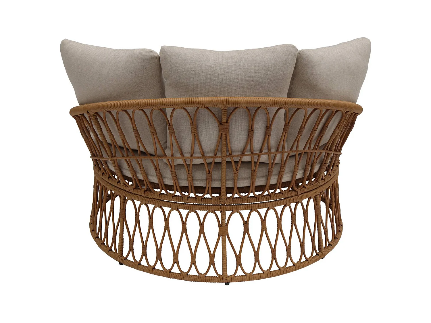 Bain de soleil. lit de jour. lounge extérieur rond acier et imitation rotin naturel et beige 2 places