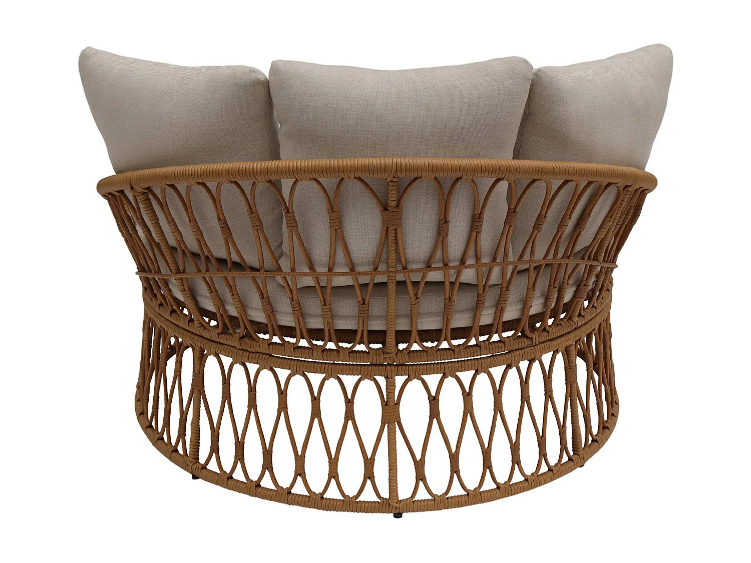 Bain de soleil. lit de jour. lounge extérieur rond acier et imitation rotin naturel et beige 2 places