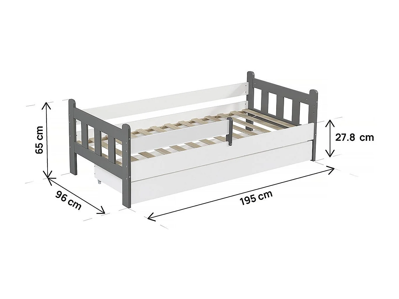 Lit gigogne pour enfant "Adria" - 90 x 190 cm - Blanc