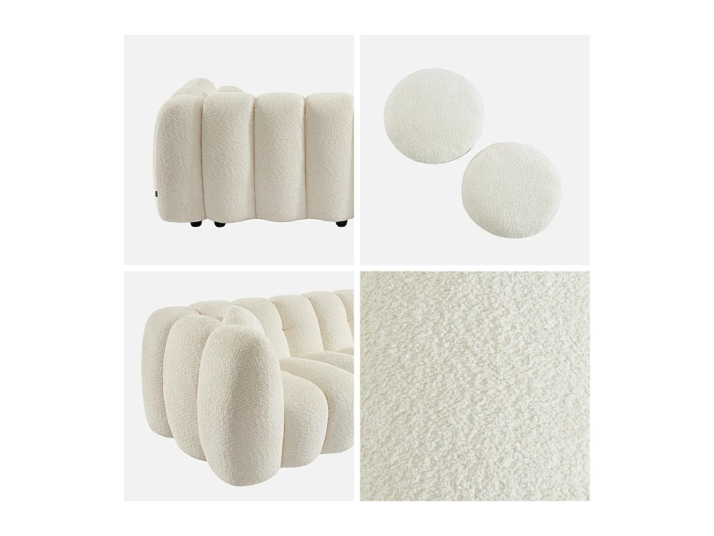 Sofá diseño redondeado con tejido borreguito de 3 plazas crema