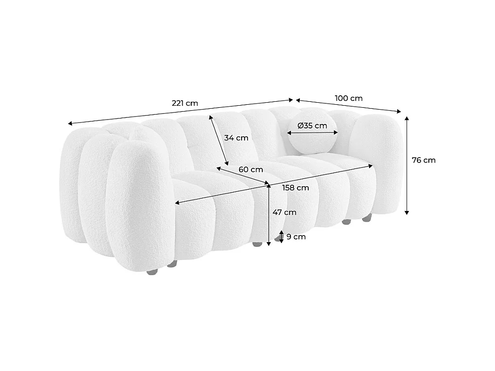 Sofá diseño redondeado con tejido borreguito de 3 plazas crema