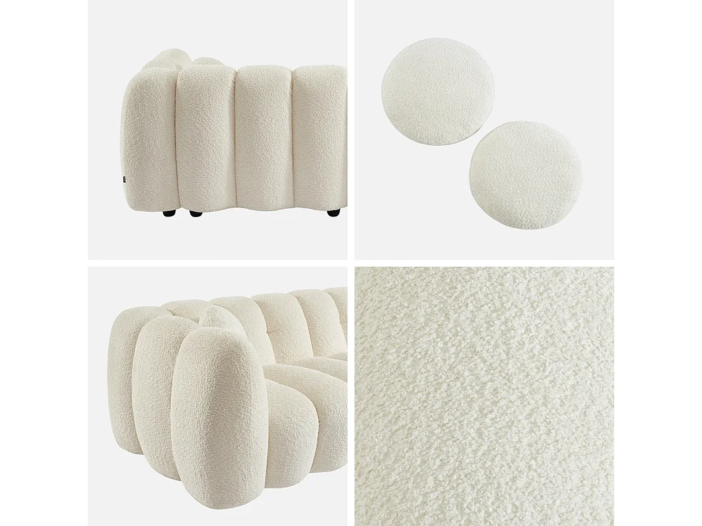 Divano conchiglia bouclé, 3 posti, crema