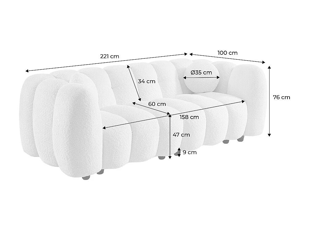 Divano conchiglia bouclé, 3 posti, crema
