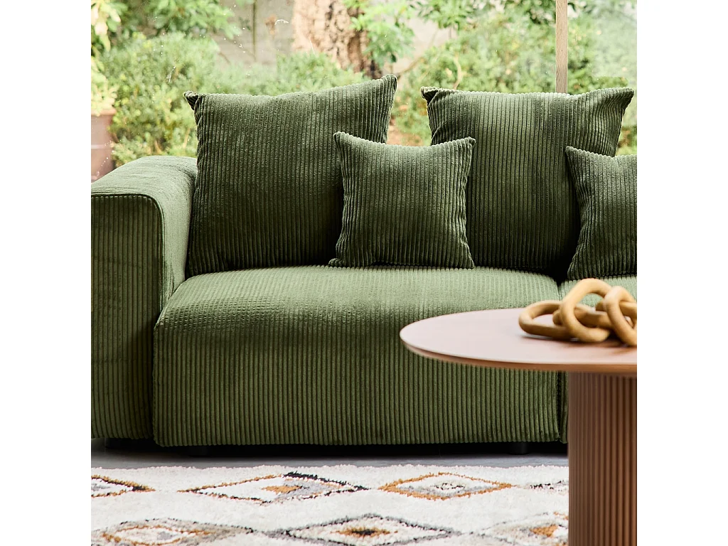 Sofá desenfundable de 3 plazas de terciopelo de pana gruesa verde kaki