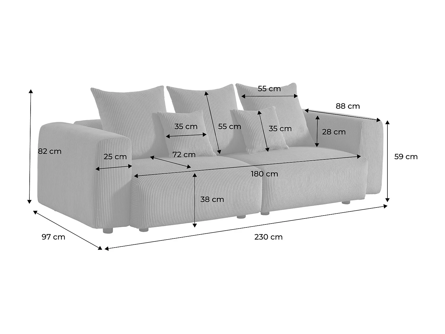 Sofá desenfundable de 3 plazas de terciopelo de pana gruesa verde kaki