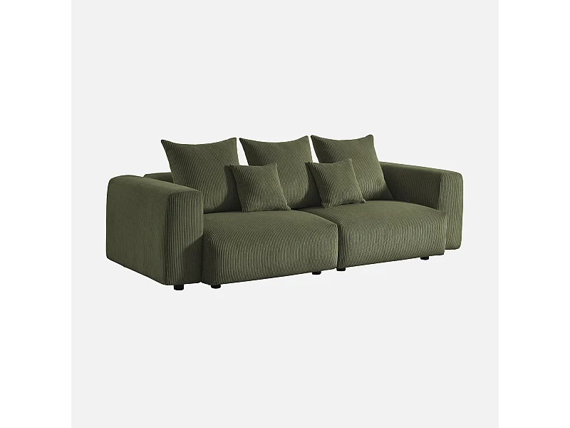 Sofá desenfundable de 3 plazas de terciopelo de pana gruesa verde kaki