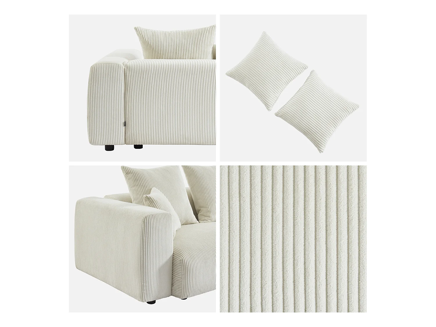 Sofá desenfundable de 3 plazas de terciopelo de pana gruesa crema