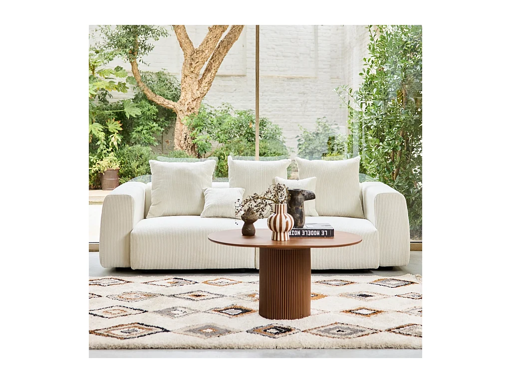 Sofá desenfundable de 3 plazas de terciopelo de pana gruesa crema