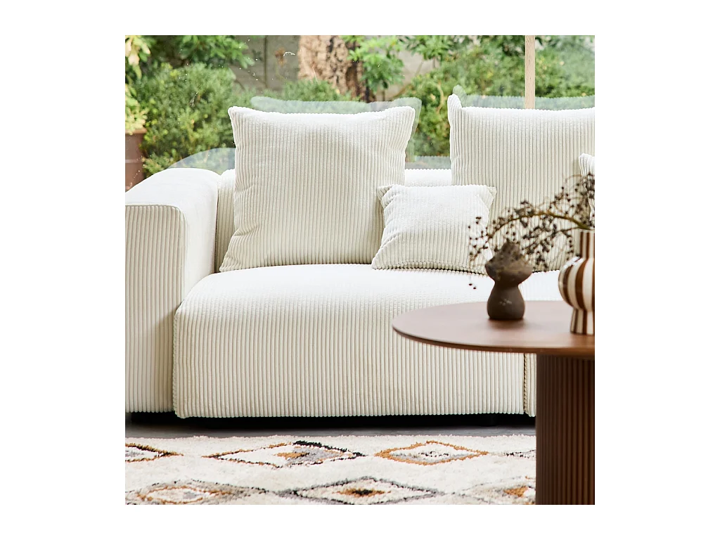 Sofá desenfundable de 3 plazas de terciopelo de pana gruesa crema