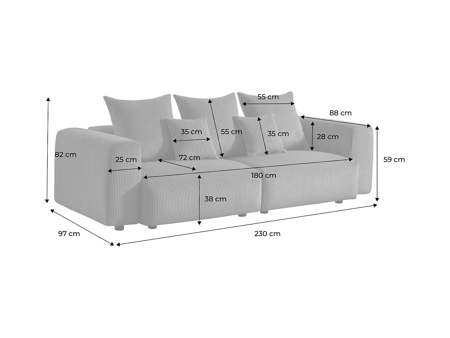 Sofá desenfundable de 3 plazas de terciopelo de pana gruesa crema