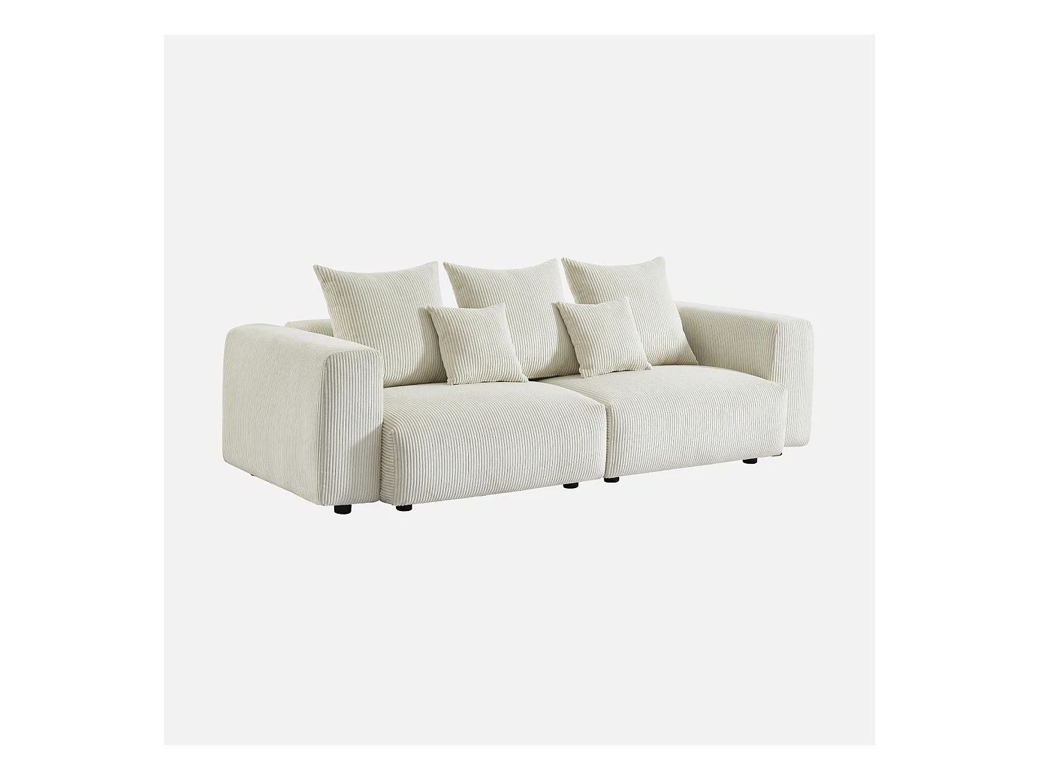 Canapé déhoussable 3 places en velours côtelé grosse côte crème avec pluie de coussins L 230 x P 97 x H 82cm - Pillow