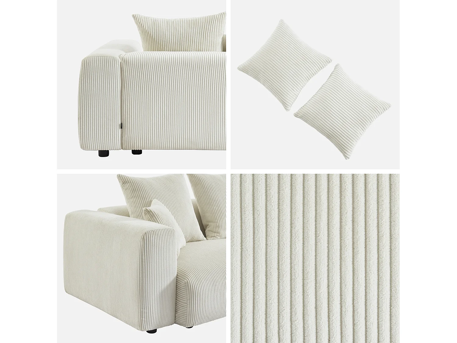 Sofá desenfundable de 3 plazas de terciopelo de pana gruesa crema