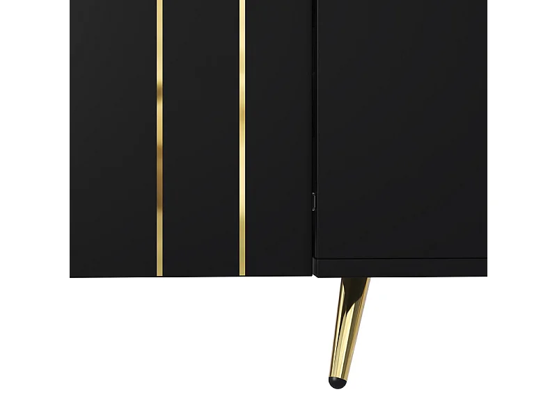 Buffet avec 4 portes en Panneau de particules et acier - avec étagères réglables - Noir et Doré - 160x38x80cm