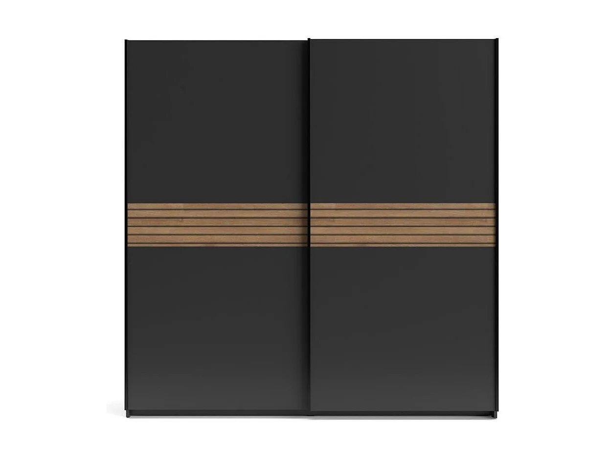 Armadio due ante scorrevoli Metropol colore antracite e inserti rovere – 200x58,1x204,5H