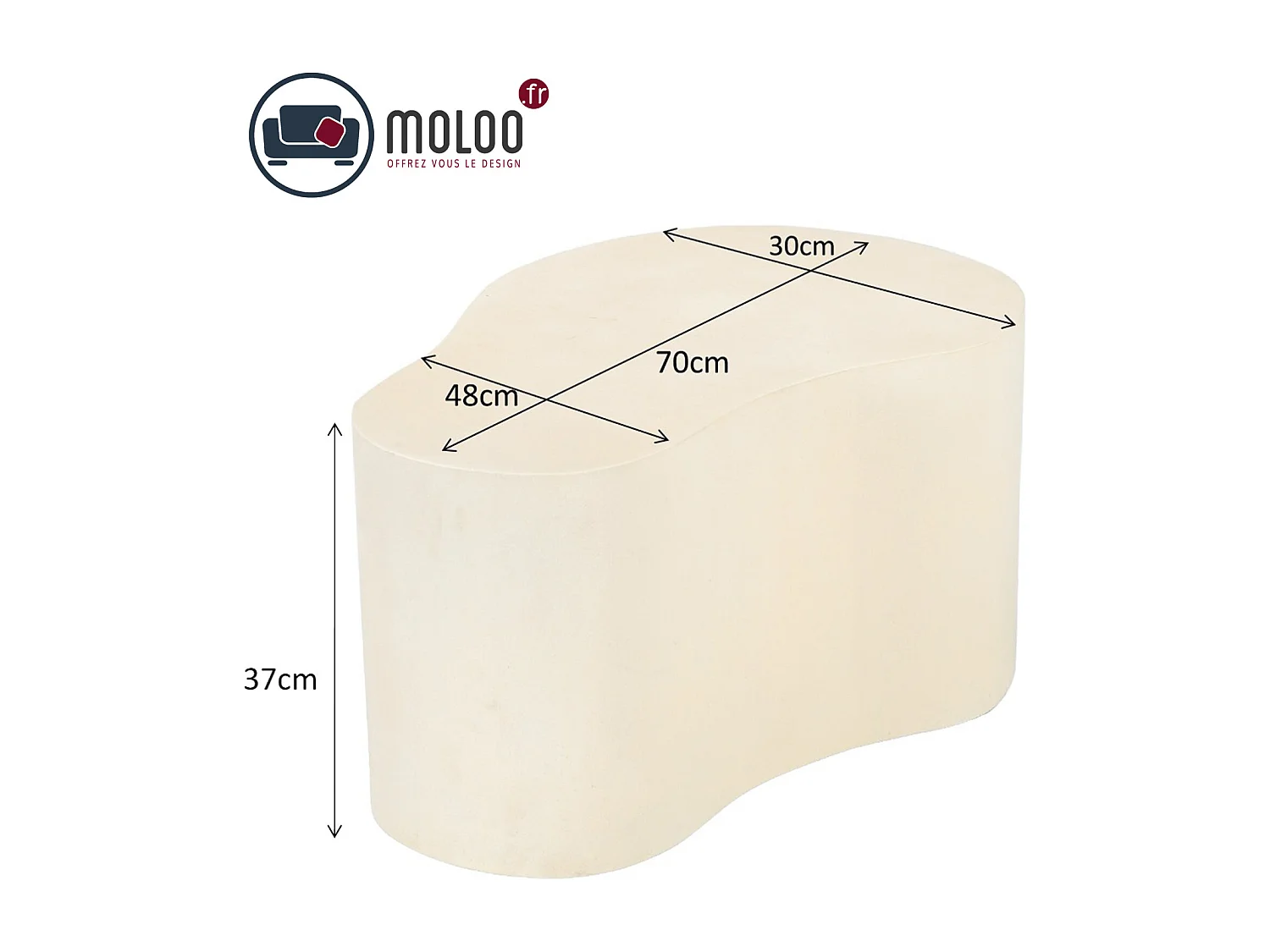 BEAN-Table basse organique 70 cm béton blanc enduit