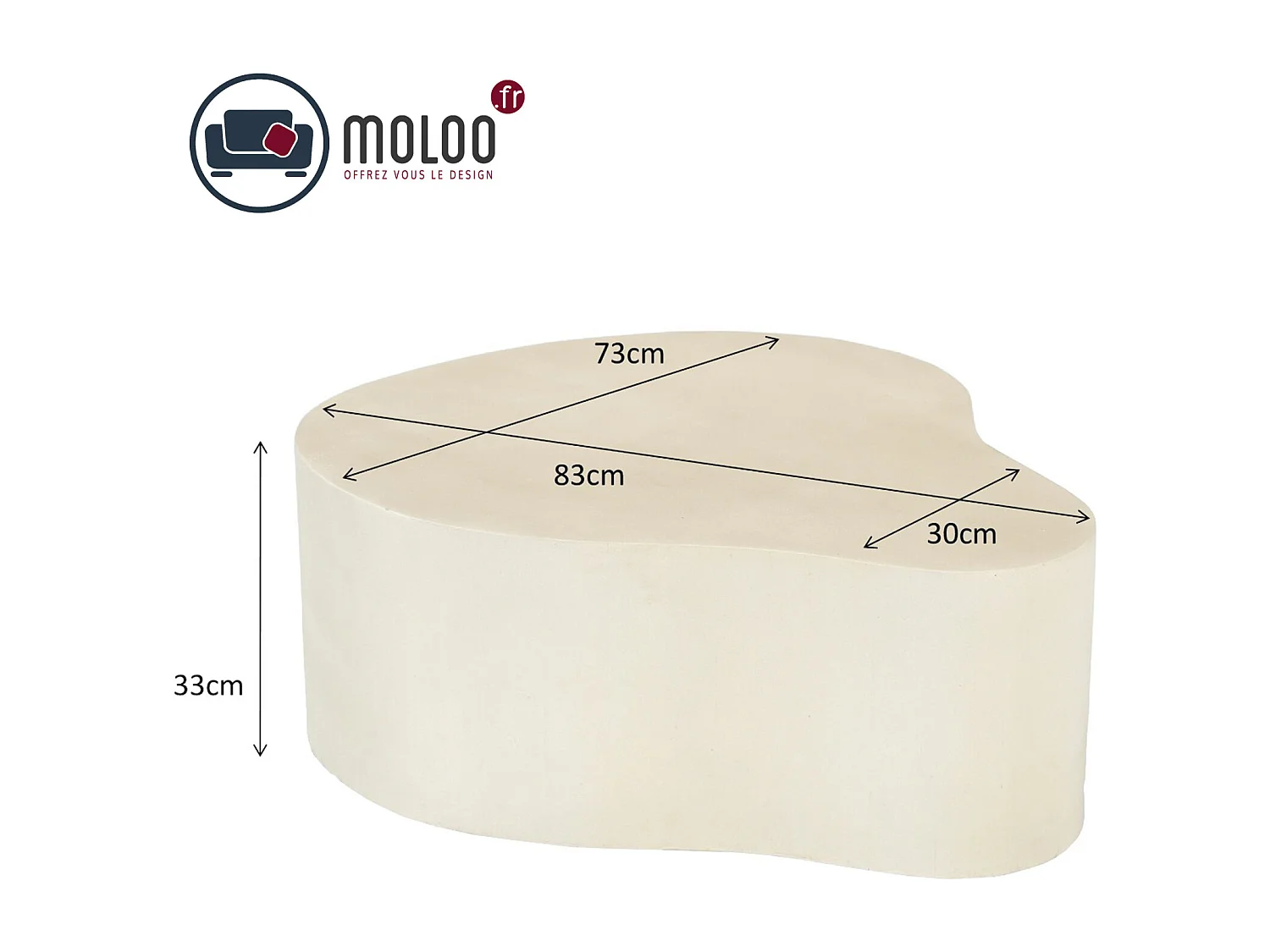 BEAN-Table basse organique 83 cm béton blanc enduit